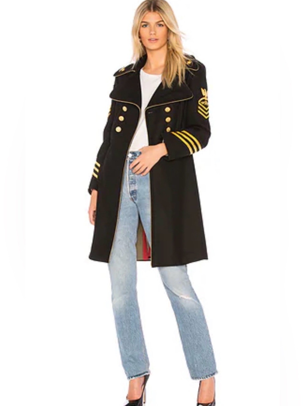 REVOLVE Black Military-Inspired Peacoat with Gold Trim